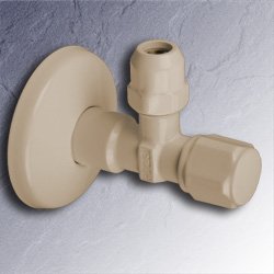 Eckventil 1/2 Zoll x 3/8 - 10 mm bahama-beige selbstdichtend mit Schubrosette 01345-BE