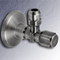 Eckventil 1/2 Zoll x 3/8 - 10 mm antik-silber selbstdichtend mit Schubrosette 01345-AI silber