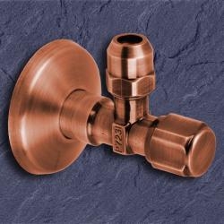 Eckventil 1/2 Zoll x 3/8 - 10 mm antik-kupfer selbstdichtend mit Schubrosette 01345-AK kupfer