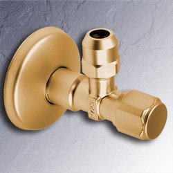 Eckventil 1/2 Zoll x 3/8 - 10 mm vergoldet-matt selbstdichtend mit Schubrosette gold 01345-GO-M