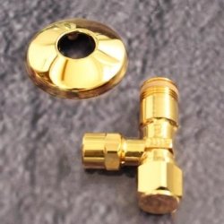 Eckventil 1/2 Zoll x 3/8 - 10 mm vergoldet selbstdichtend mit Schubrosette gold 01345-GO
