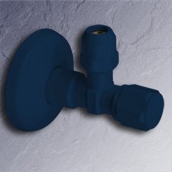 Eckventil 1/2 Zoll x 3/8 - 10 mm stahl-blau selbstdichtend mit Schubrosette blau 01345-BL