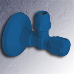 Eckventil 1/2 Zoll x 3/8 - 10 mm ultramarin-blau selbstdichtend mit Schubrosette blau 01345-PB