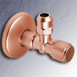 Eckventil 1/2 Zoll x 3/8 - 10 mm kupfer-matt selbstdichtend mit Schubrosette 01345-KU-M kupfer