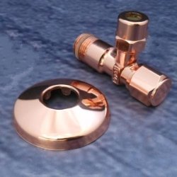 Eckventil 1/2 Zoll x 3/8 - 10 mm kupfer-poliert selbstdichtend mit Schubrosette kupfer 01345-KU