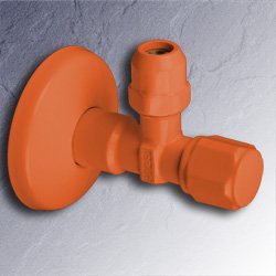 Eckventil 1/2 Zoll x 3/8 - 10 mm orange selbstdichtend mit Schubrosette  01345-RAL 2008