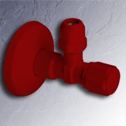 Eckventil 1/2 Zoll x 3/8 - 10 mm rot selbstdichtend mit Schubrosette 01345-RO RAL 3003 rubin-rot