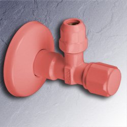 Eckventil 1/2 Zoll x 3/8 - 10 mm rosa selbstdichtend mit Schubrosette  01345-RAL 3015