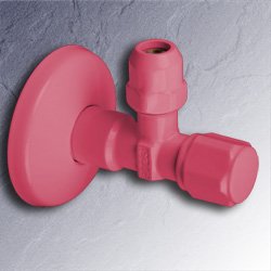 Eckventil 1/2 Zoll x 3/8 - 10 mm pink selbstdichtend mit Schubrosette  01345-RAL 4003