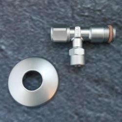 Eckventil 1/2 Zoll x 3/8 - 10 mm mattchrom / velour selbstdichtend mit Schubrosette 01345-VE chrom