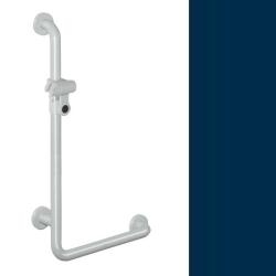 HEWI Reha Winkelgriff 600 / 1100 mm stahl-blau mit Brausehalter 801.33.210-50 Serie 801